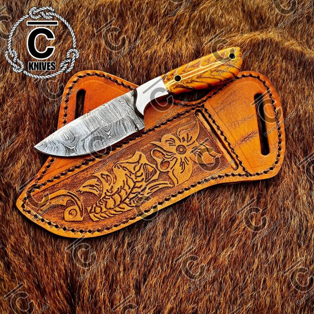 Damascus Steel Knife with Belt Sheath